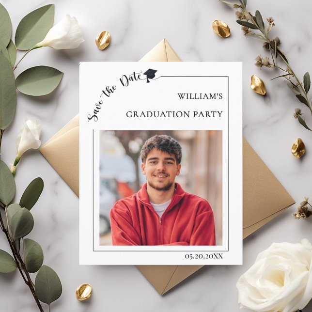 Photo guy Graduation Save the Date card (Criador carregado)