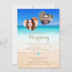 PHOTO Tropical Beach Hearts Sand Sea Wedding Inv
