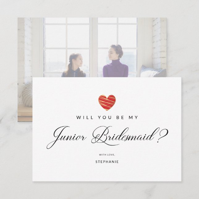 Photo Will You Be My Junior Bridesmaid Red Heart (Frente/Verso)