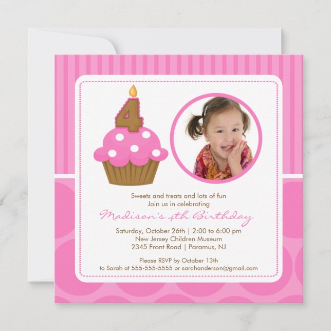 PhotoCupcake Convite de Aniversário 4º Aniversário (Frente)
