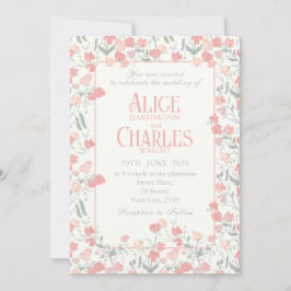 Pia Floral e Creme Convite para Casamento de Erva