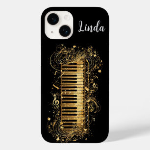 Piano Artístico Dourado e Notas Musicais
