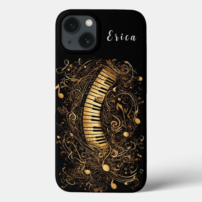 Piano Artístico Dourado e Notas Musicais (Verso)
