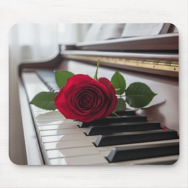 Piano e uma rosa - Mouse pad elegante para músicos (Frente)