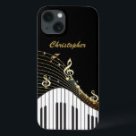 Piano Keyboard Music<br><div class="desc">Um padrão preto,  dourado e branco feito de notas musicais e um teclado de piano. A capa de telefone perfeita para um amante da música,  músico ou compositor.</div>