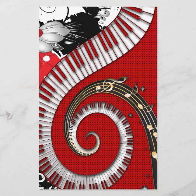 Piano Keys Music Notes Grunge Floral Swirls (Frente)