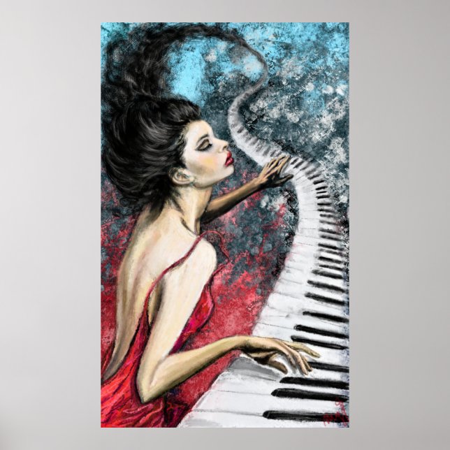 Piano Lady Feeling Music Poster Impressão - Pintur (Frente)