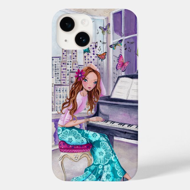 Piano Music Girl em Nova+York | Iphone 6 plus Case (Verso)