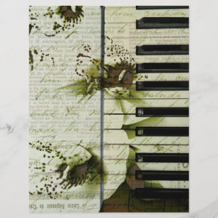 Piano vintage e orquídeas brancas em papel antigo