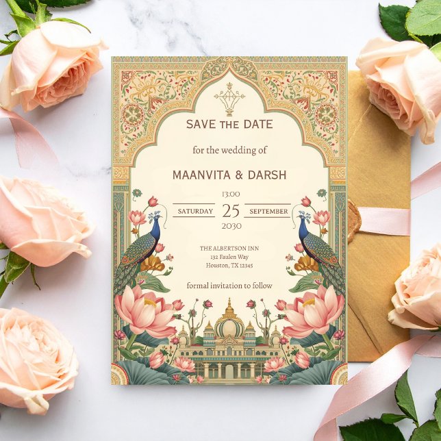 Pichwai Indiano Casamento Elegante Salvar a Data (Criador carregado)
