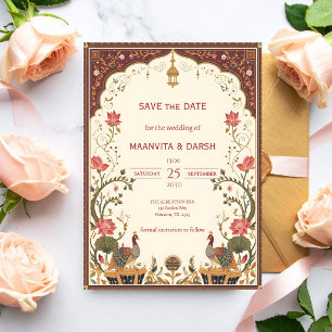 Pichwai Lótus Indiano Casamento Pavão Salve a Data