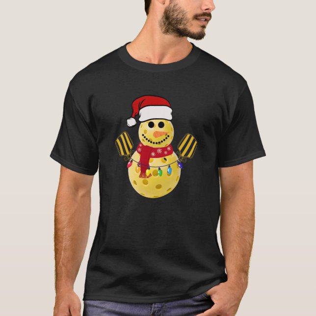 Pickleball Christmas Snowman Funny T-Shirt Gift (Frente)