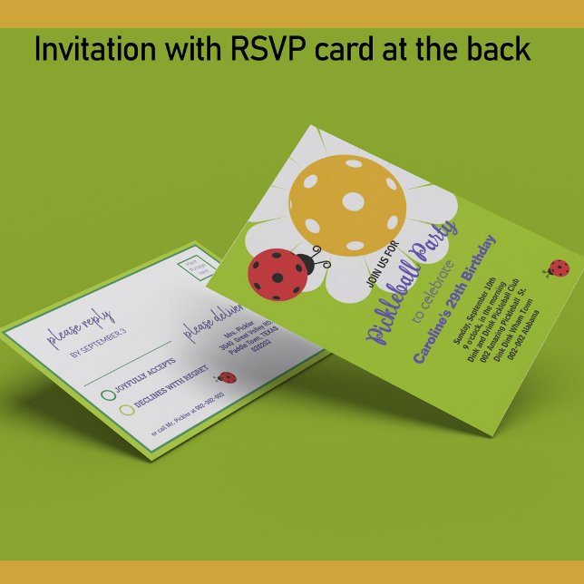 Pickleball Daisy B-day convite + RSVP Card (Criador carregado)