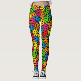 Pickleball Feliz Retro Leggings de Padrões Sorride