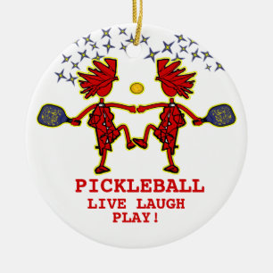 Pickleballl Live Laugh Tocar Ornamento Cerâmico