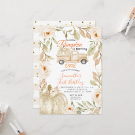 Pickup Truck Pumpkin Terceiro Convite de Aniversár