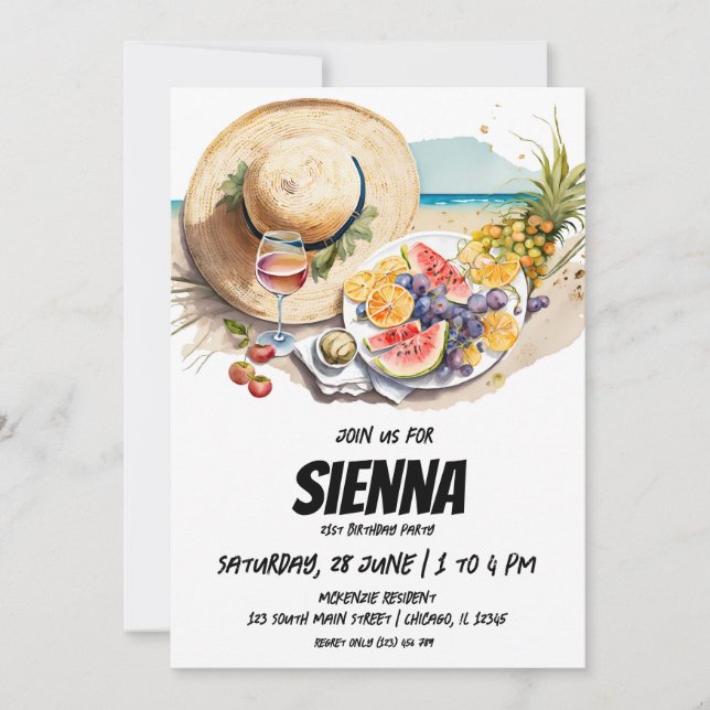 Picnic de verão com vista de praia Convite (Frente)