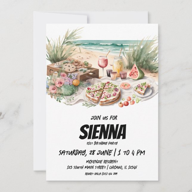 Picnic de verão no convite à praia (Frente)