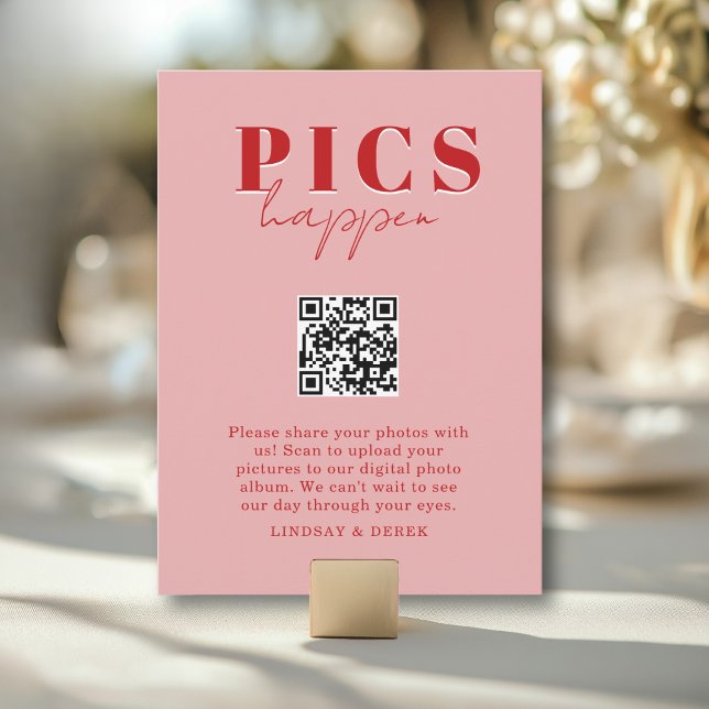PICS HAPPEN! Galeria de Casamento Código QR Rosa B (PICS HAPPEN! QR Code Blush Red Wedding Gallery Card)