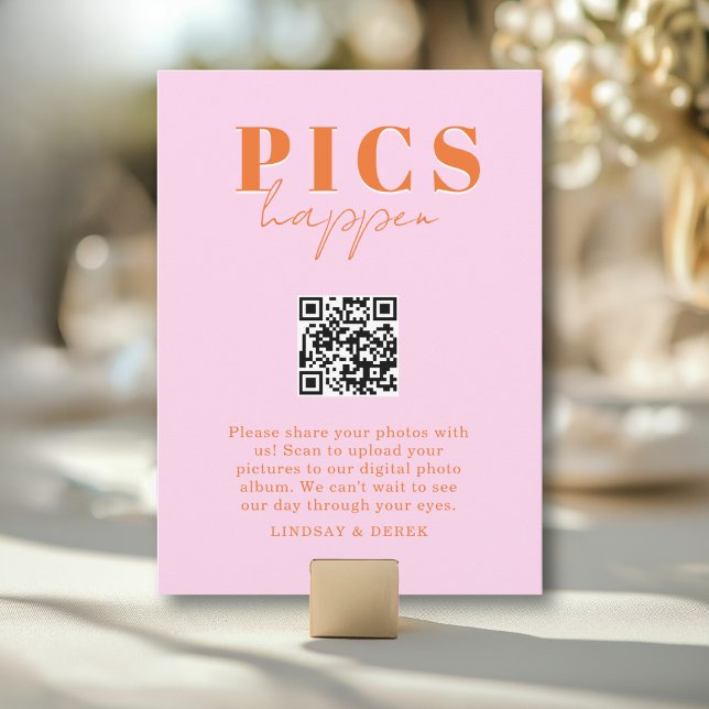 PICS HAPPEN! Galeria de Casamento QR Code Rosa Lar (PICS HAPPEN! QR Code Pink Orange Wedding Gallery Card)