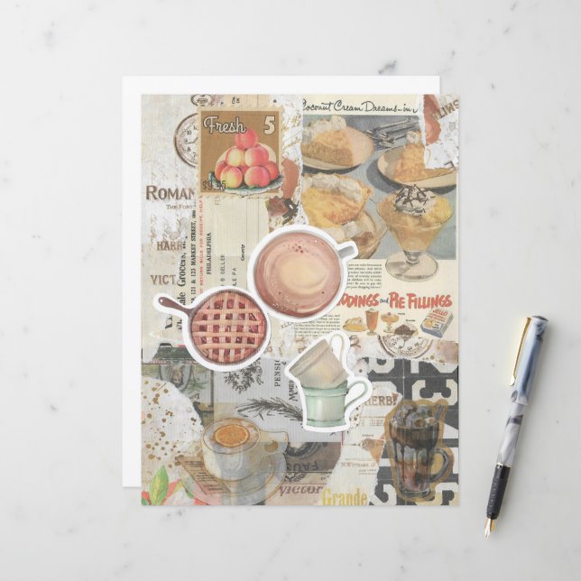 Pie & Café Vintage Ephemera Decoupage (Frente/Verso In Situ)