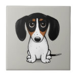 Piebald Dachshund| Azulejo cerâmico de Cães Cachor<br><div class="desc">Piebald Dachshund preto,  bronzeado e branco. Visite o Doodle World de Jenn para obter ainda mais acessórios para casa e escritório,  com este cachorro giro e mais designs originais de cachorros-salsicha.</div>