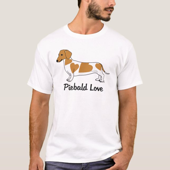 Piebald Love Dachshund T-Shirt (marcas vermelhas) (Frente)