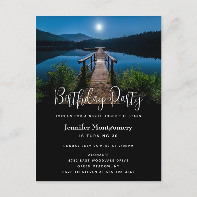 Píer à noite com convite de aniversário de lua che (Frente)