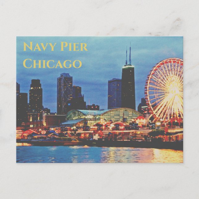 Pier de marinho _à noite Cartão Postal de Chicago (Frente)