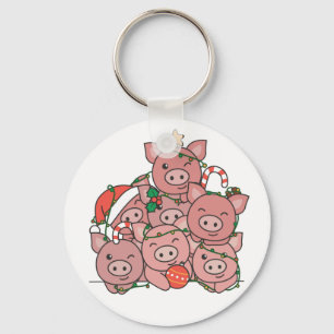 Pig Christmas Tree Engraçado Chaveiro de Natal Ani
