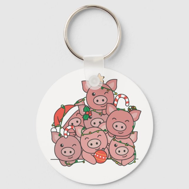 Pig Christmas Tree Engraçado Chaveiro de Natal Ani (Frente)
