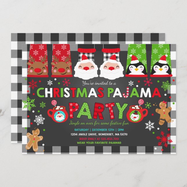 Pijamas de Natal - Convite de festas de Natal (Frente/Verso)