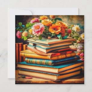 Pilha Antiga de Livros e Flores Vintage