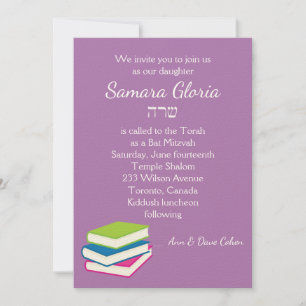 Pilha de Livros Bat Mitzvah Convite com Sarah
