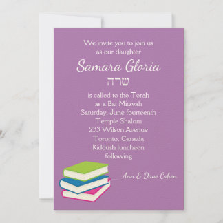 Pilha de Livros Bat Mitzvah Convite com Sarah