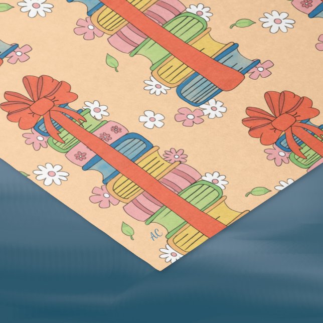 Pilha de livros com papel traçado retrô padrão do  (Beige tissue paper for book lovers .)