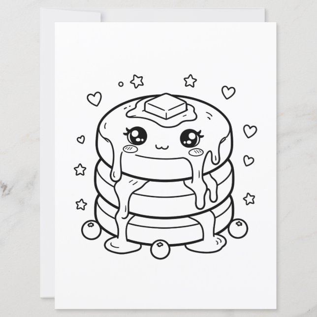 Pilha de panquecas kawaii para colorir (Frente)
