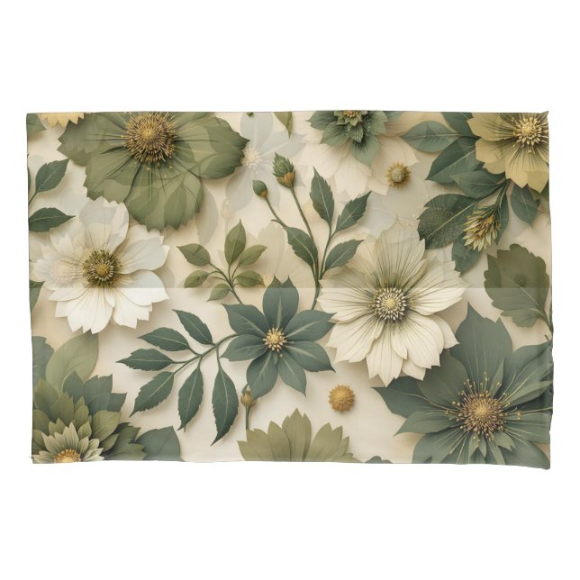 Pillow case green flowers pattern  (Frente-Esquerda)