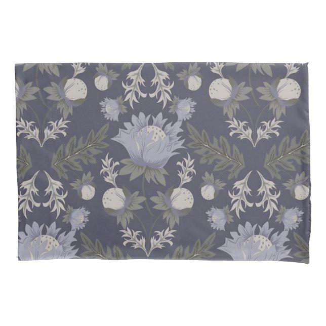 Pillow com padrão botânico em tom azul estilo vint (Frente-Esquerda)