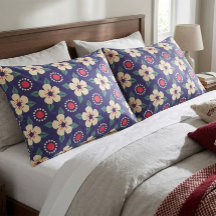 Pillow de Azul Marinho com Flores Creme