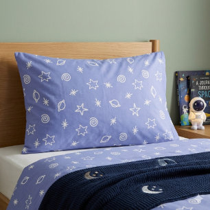 Pillowcase Azul Espaço Doodle Estrelas Planetas