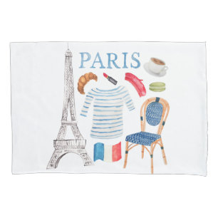 Pillowcase de doodles de aquarela francesa em Pari