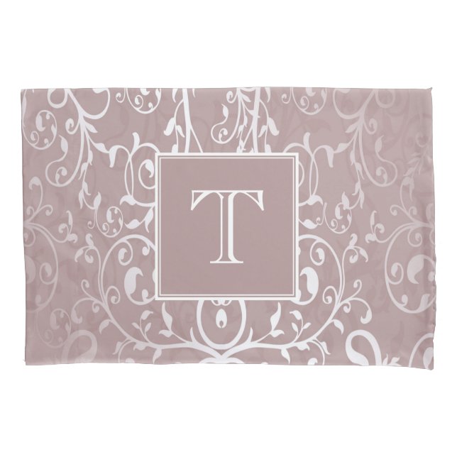 Pillowcase de Monograma de Farinha Elegante Rosa (Frente)