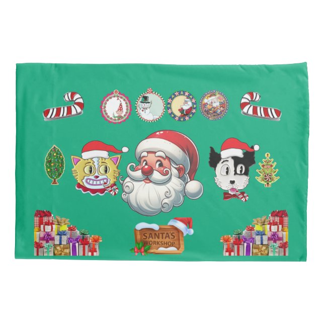 Pillowcase de Natal com Papais noeis, Jerry e Rex (Verso)