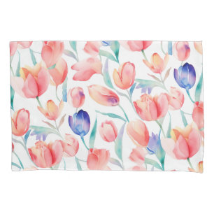 Pillowcase de Padrão de Tulipas de Aquarela