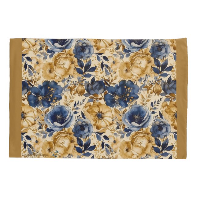 Pillowcase padrão Dourado e bronzeado azul (Verso)
