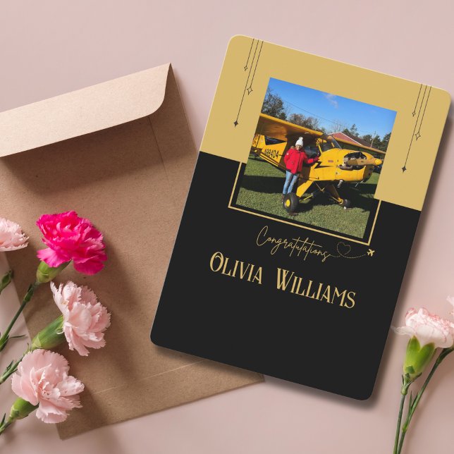 Piloto Primeiro Foto de Voo Solo,Cartão de Aviação (Criador carregado)