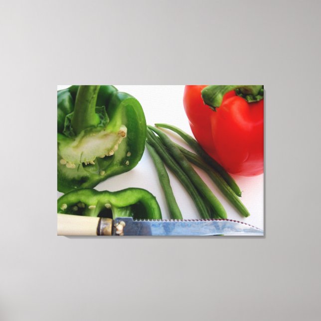 Pimentos verdes e vermelhos com Canvas de feijão (Frente)