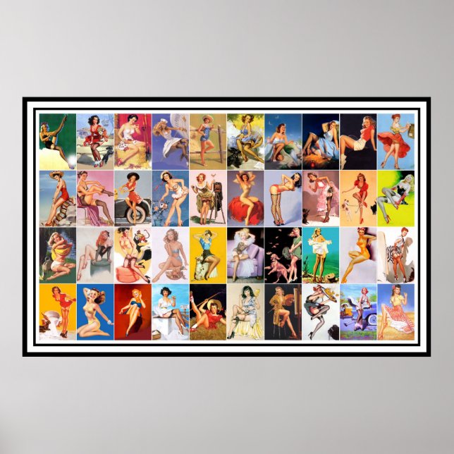 Pin up Girls Art Vintage Retro Impressão Collage (Frente)