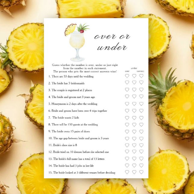 Pina Colada Bridal shower - Over or under game (Criador carregado)